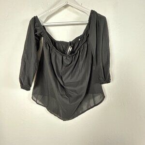 Womens Black Off-Shoulder Blouse Size Small 3/4 Sleeves Lightweight Top Casual